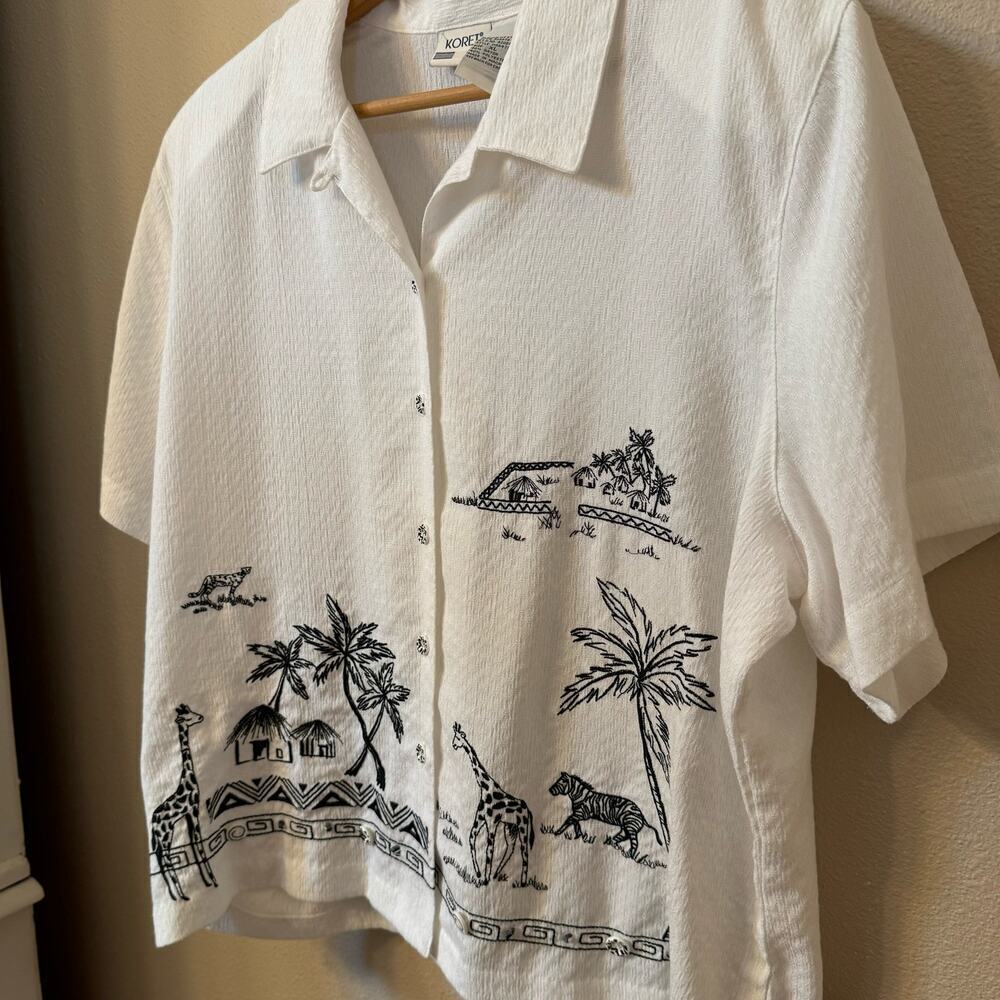 Vintage Rare KORET Embroidered Tropical Giraffe Boxy Top Women sz XL Art to Wear - Picture 7 of 11